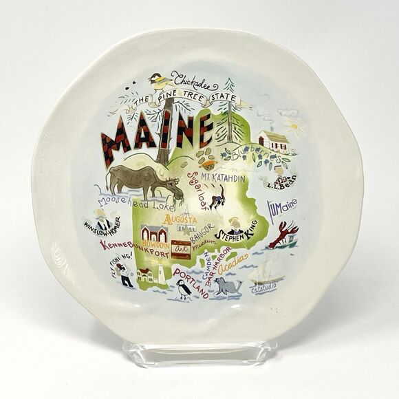 MAINE CATSTUDIO Salad Dessert Plate 8” Geography Collection State Illustration - Picture 1 of 4